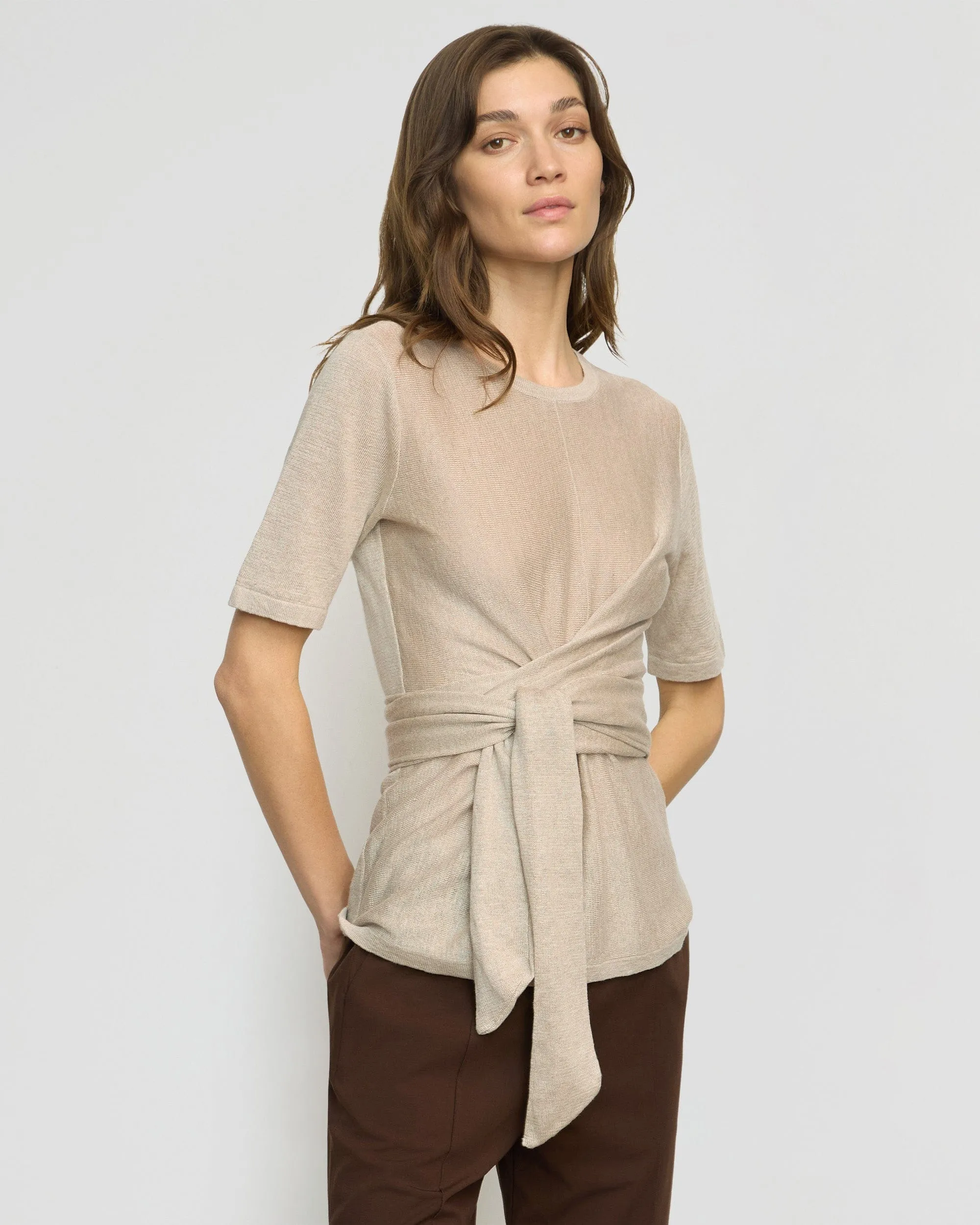 Lark Tie-Front Linen Sweater Comfortable Layer
