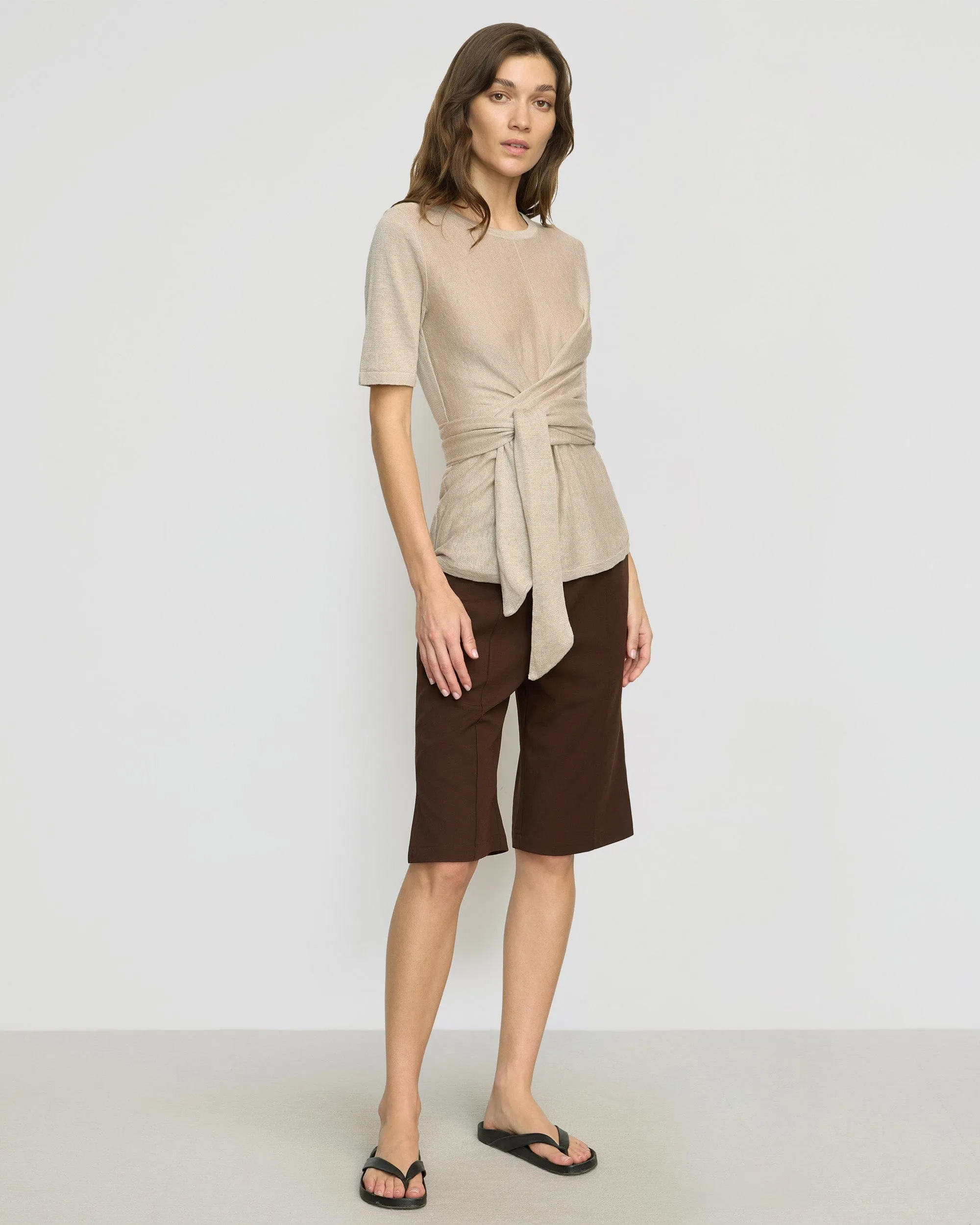 Lark Tie-Front Linen Sweater Quick Dry Material