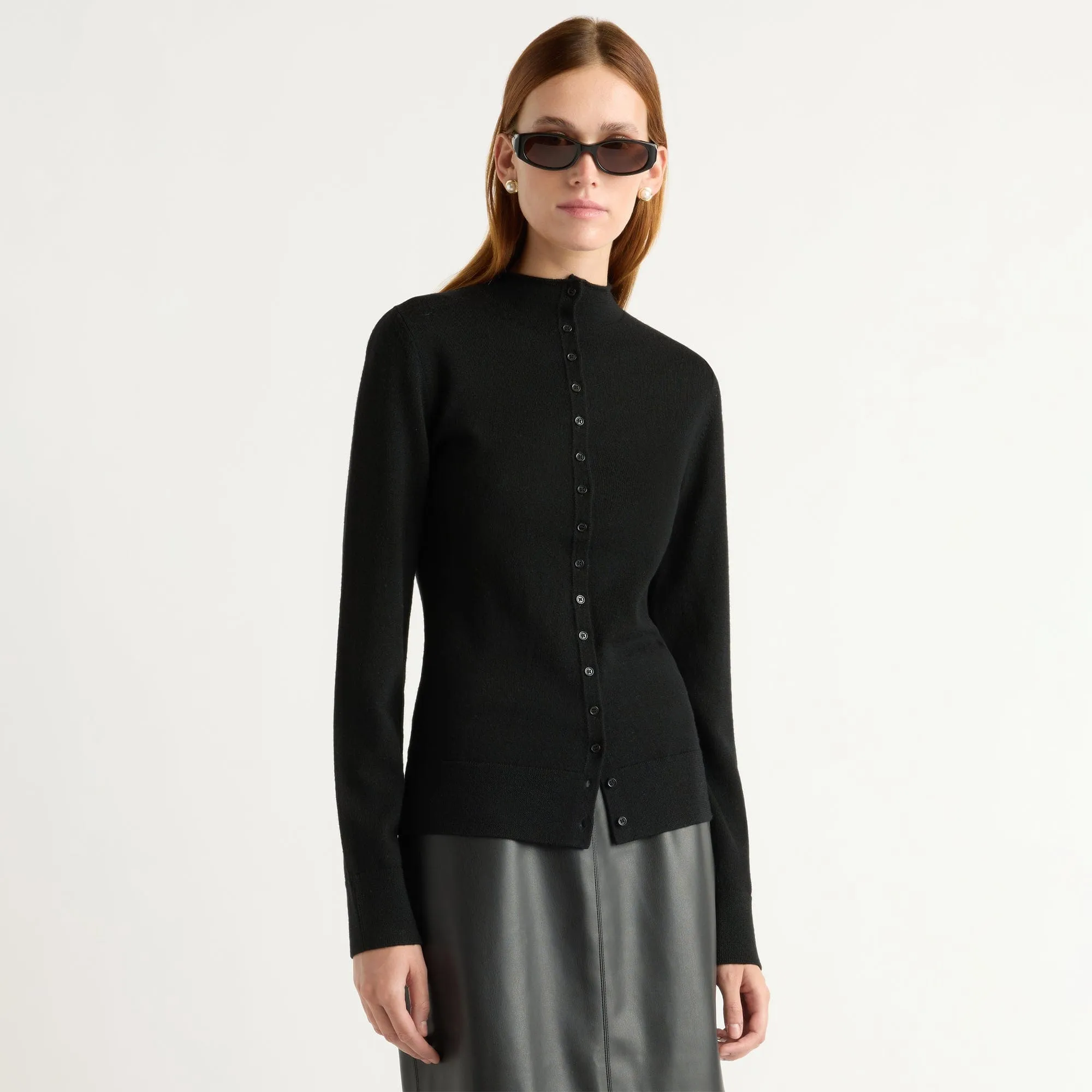 Charlene Wool Button Mock-Neck Sweater Classic Design Soft Fabric Look