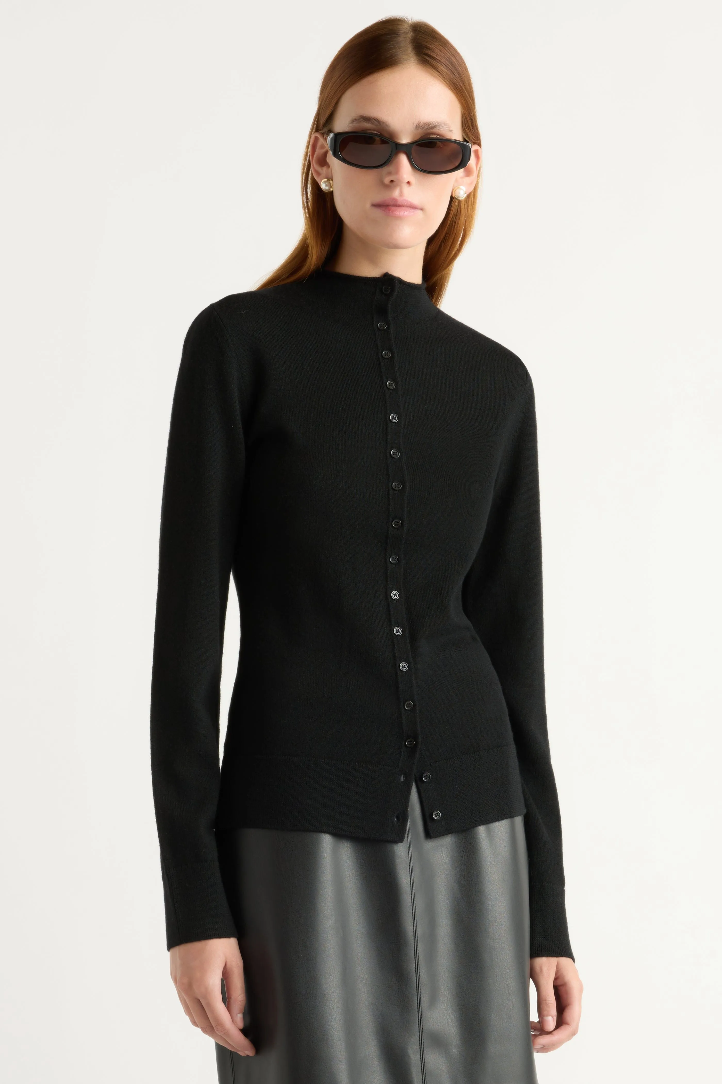 Charlene Wool Button Mock-Neck Sweater Soft Layering