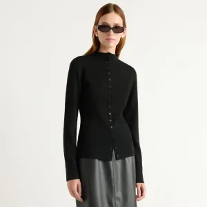 Charlene Wool Button Mock-Neck Sweater Classic Design Soft Fabric Look