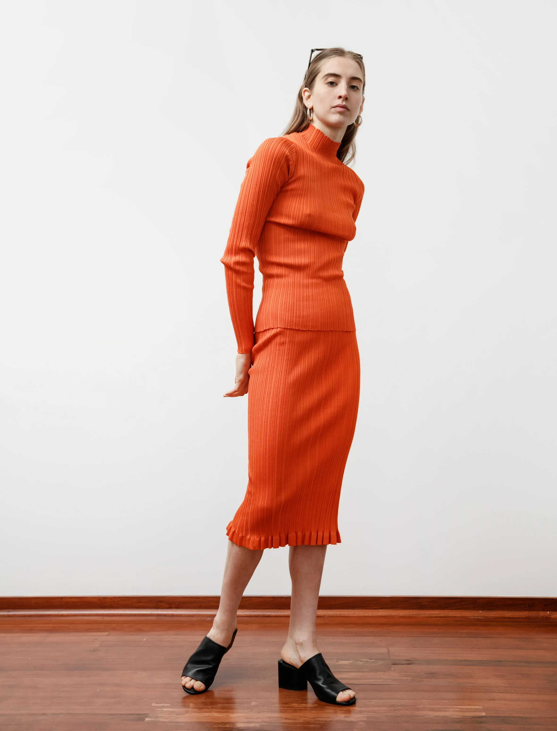 Transitional Wear Irregular Rib Cotton Skirt Poppy Red