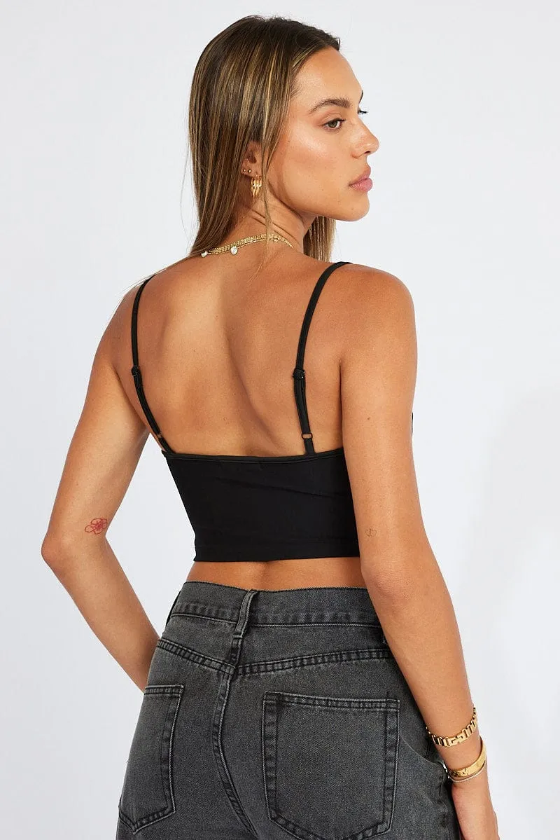 Dynamic Glow ElasticWaistband Black Crop Top Singlet Mesh