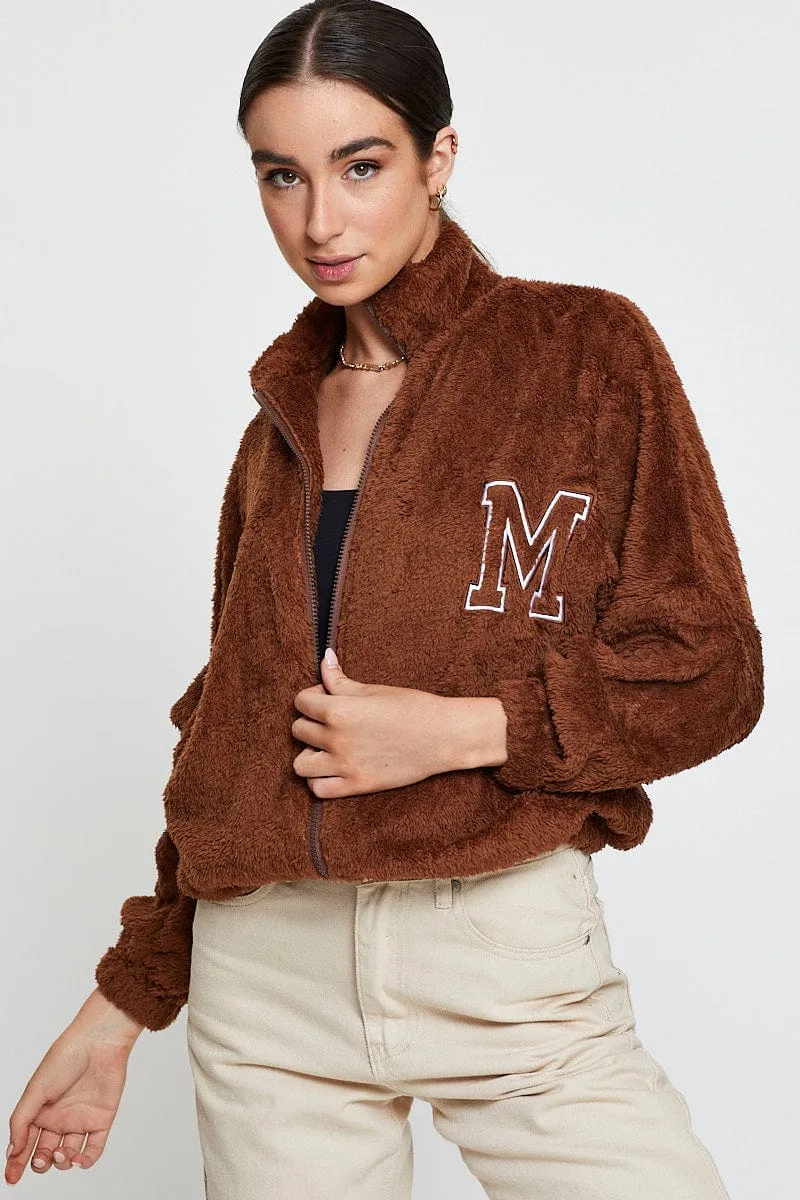 Outdoor Activity Beige Teddy Jacket Long Sleeve