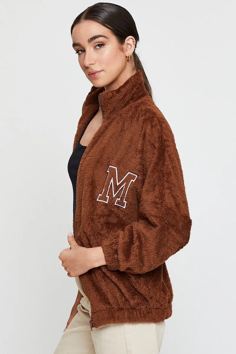 Beige Teddy Jacket Long Sleeve QuickDry Construction Practical Style