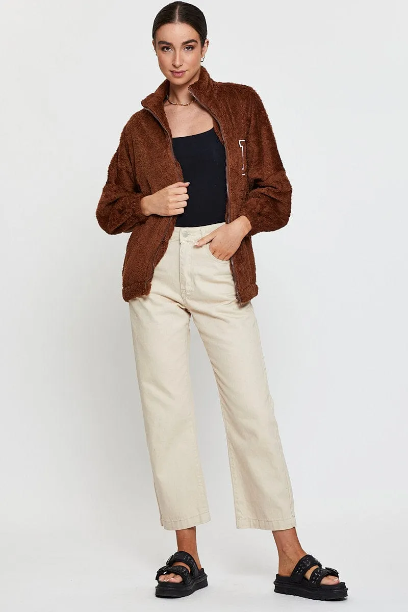 Soft Tunic AntiStatic Cloth Beige Teddy Jacket Long Sleeve