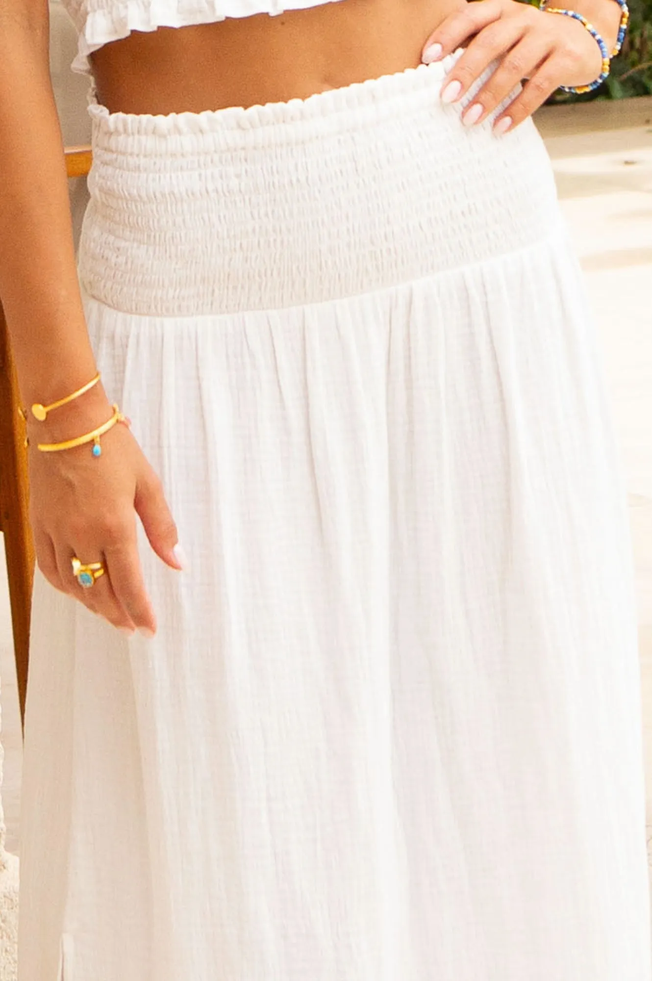 Effortless Wear Luxury Finish Brady Cheesecloth Skirt | White