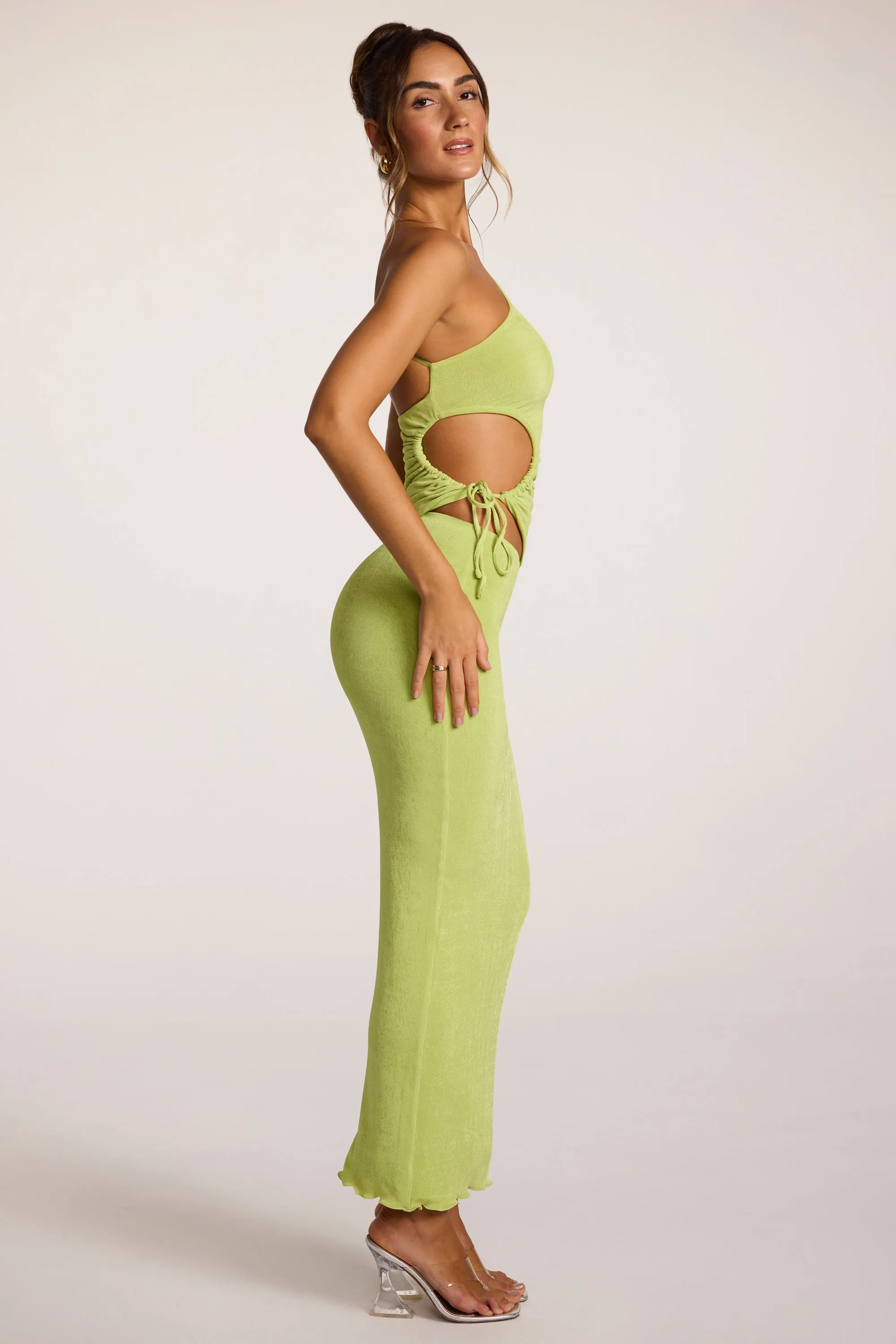 Dust Proof Fabric Textured Jersey Low-Rise Maxi Skirt in Lime