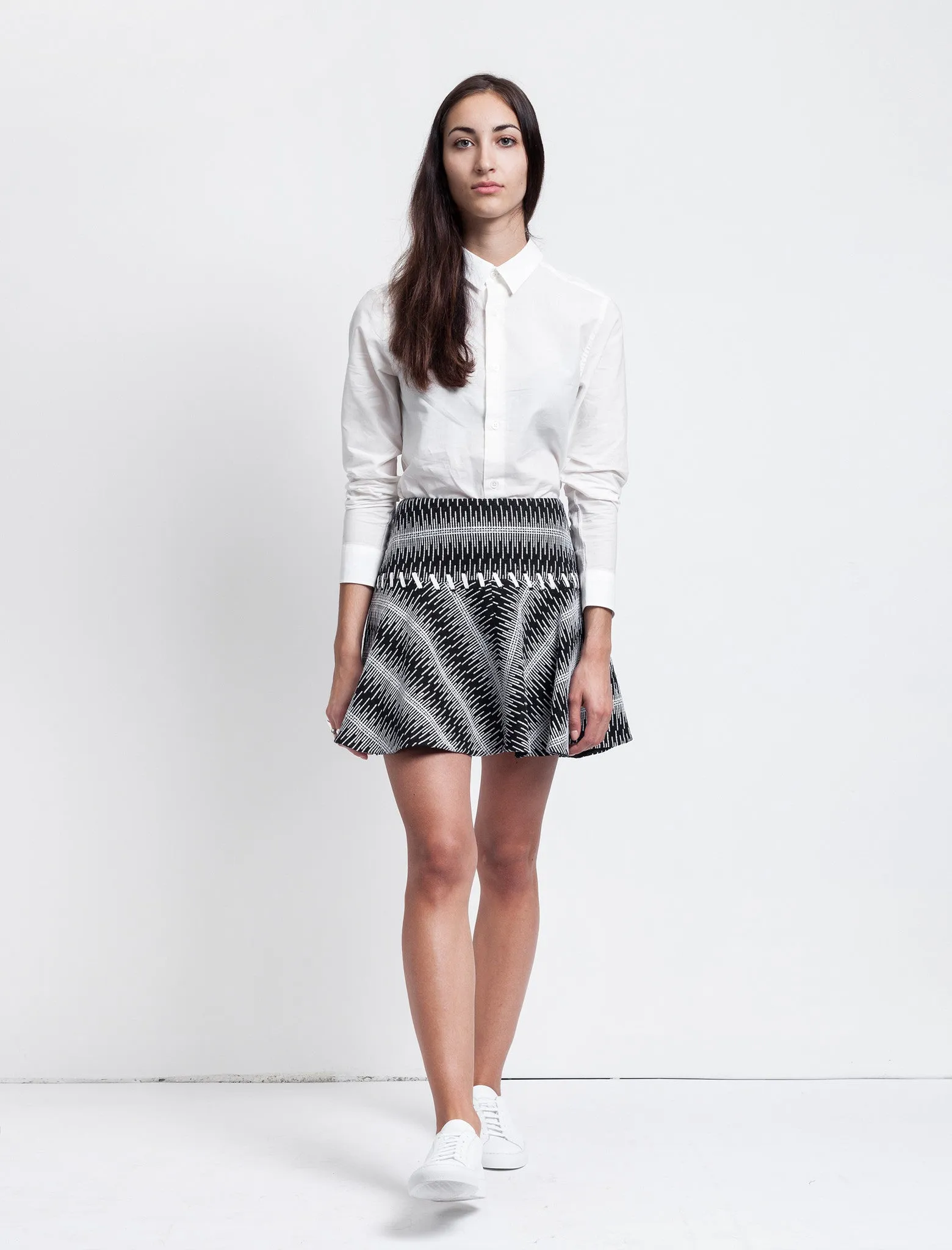 Fresh Detail Cotton Tweed Full Skirt