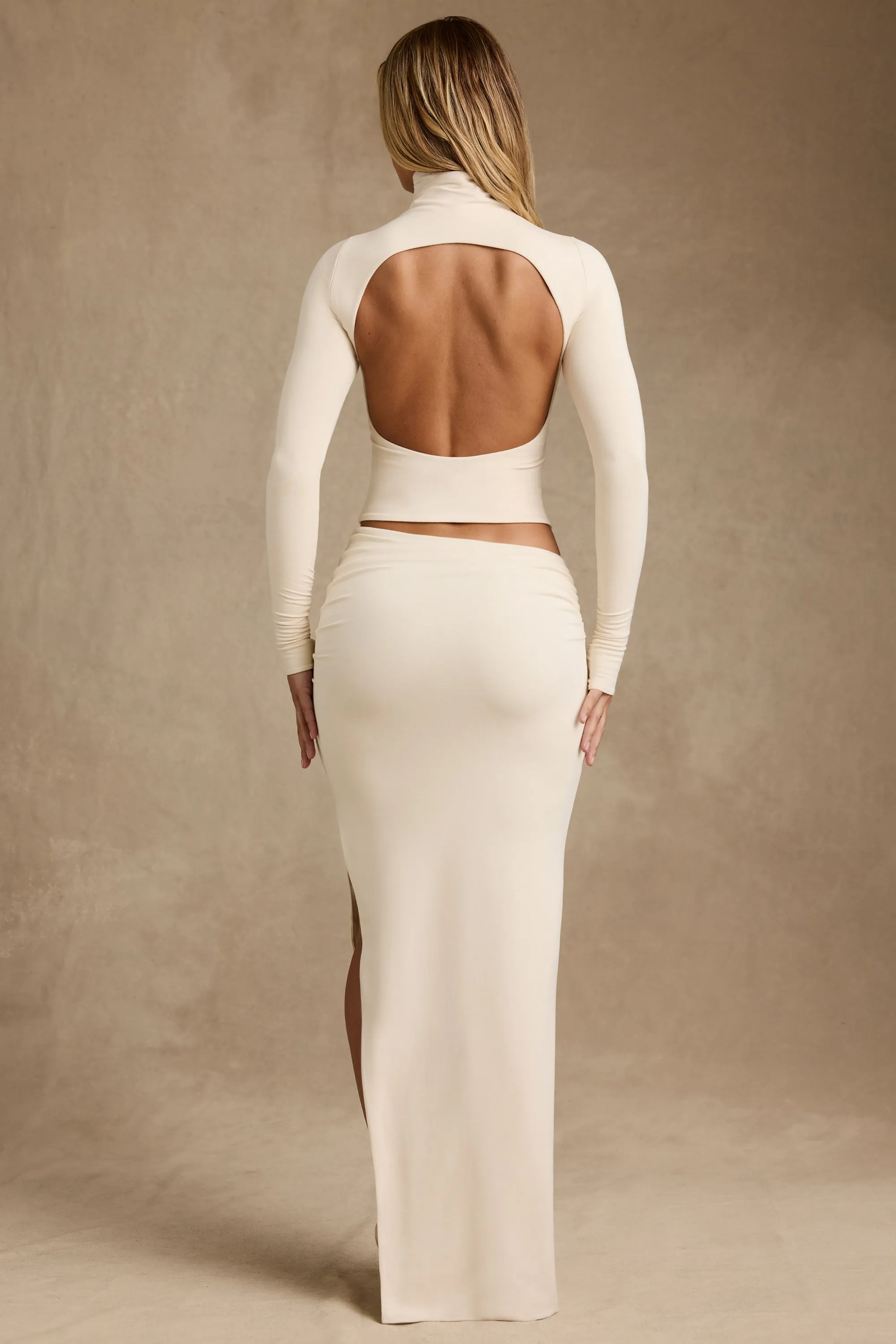 Modal Asymmetric-Waist Maxi Skirt in Ivory Comfy Fit