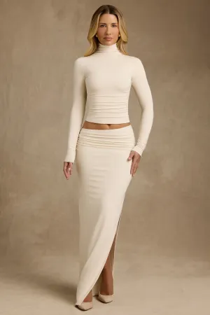 Modal Asymmetric-Waist Maxi Skirt in Ivory Style Layering Cozy Movement