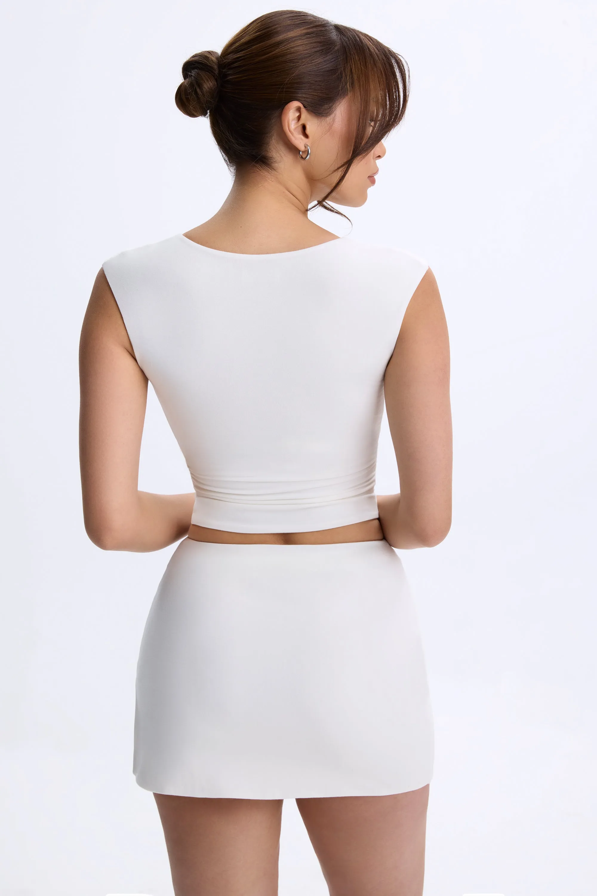 Mid-Rise Micro Mini Skirt in White Clean Lines