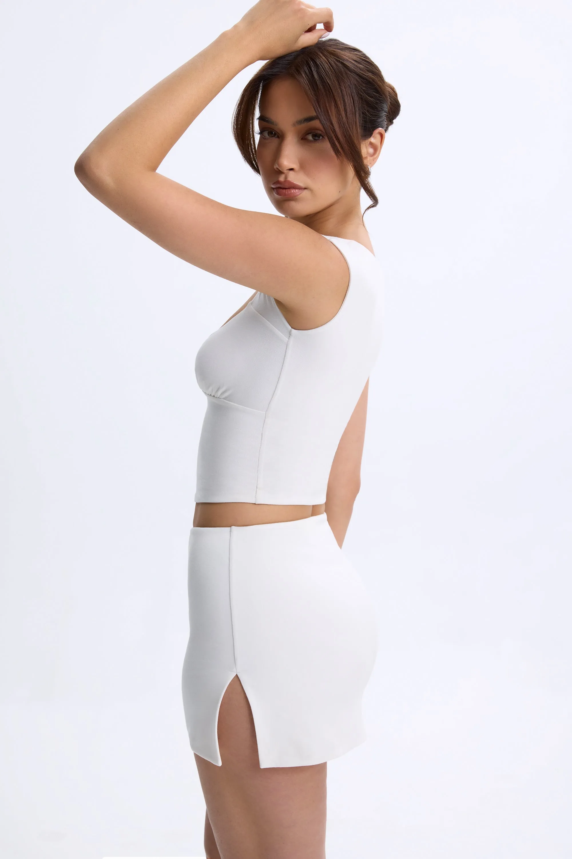 Athleisure Inspired Wrinkle Resistant Mid-Rise Micro Mini Skirt in White