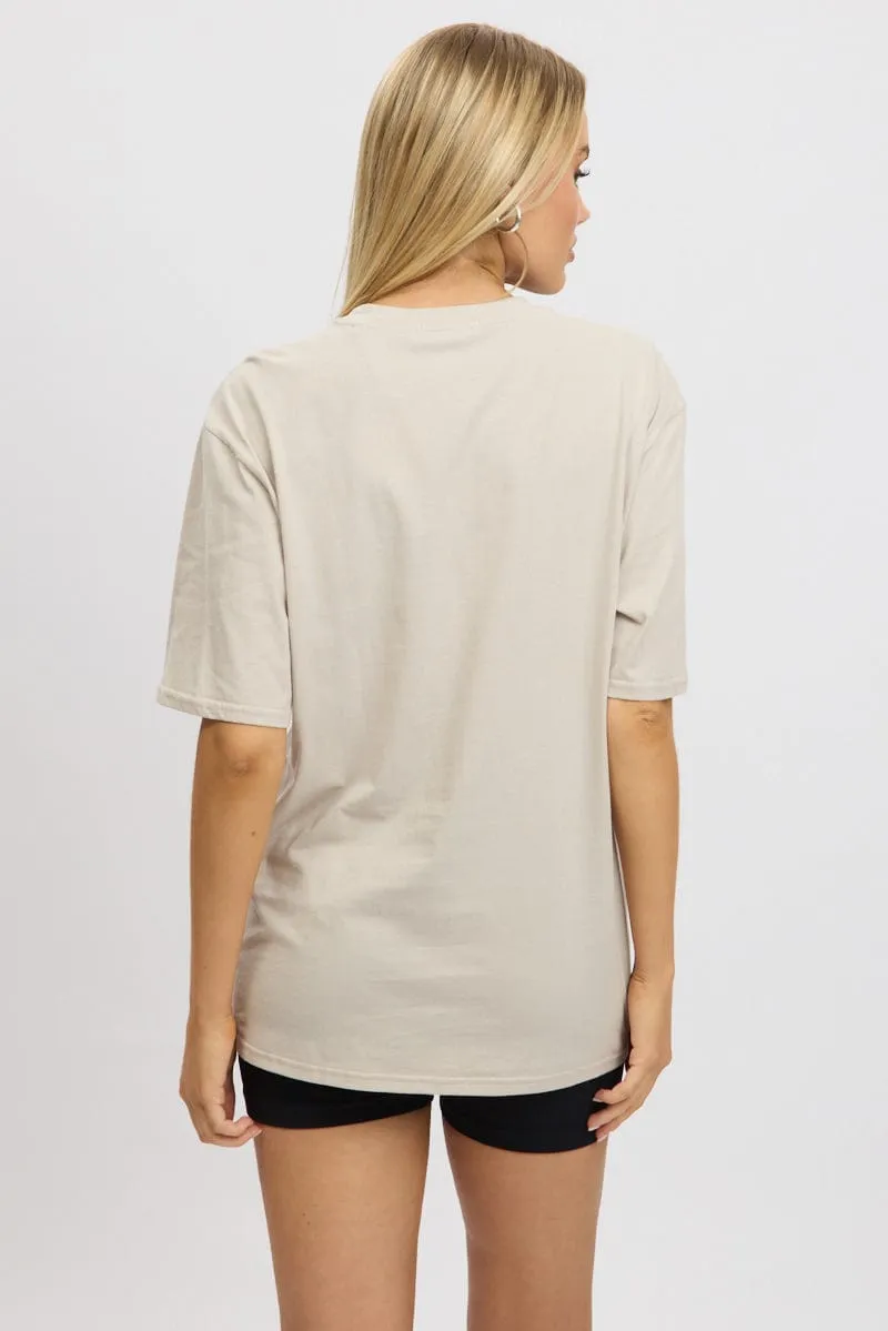 Brown Graphic Tee Short Sleeve MicroPiqueKnit Daily Comfort Style