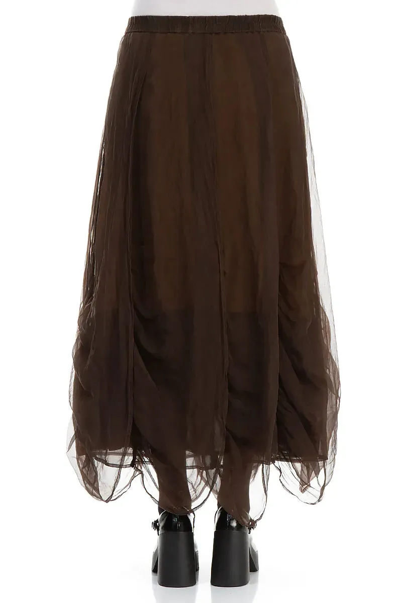 Ruched Aged Copper Silk Chiffon Skirt Classic Look Breathable