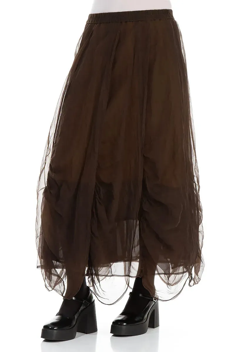 Day To Night Ruched Aged Copper Silk Chiffon Skirt
