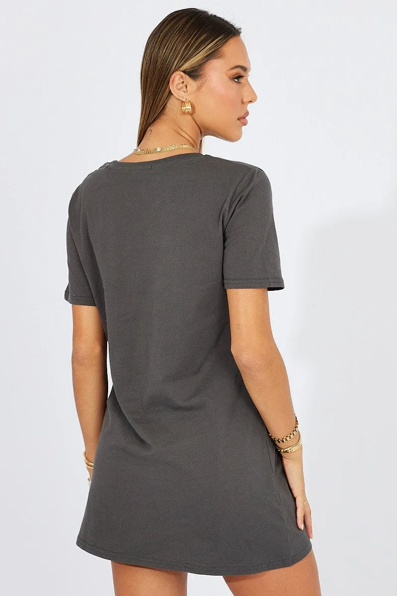 Grey Graphic Dress Short Sleeve Relaxed Look