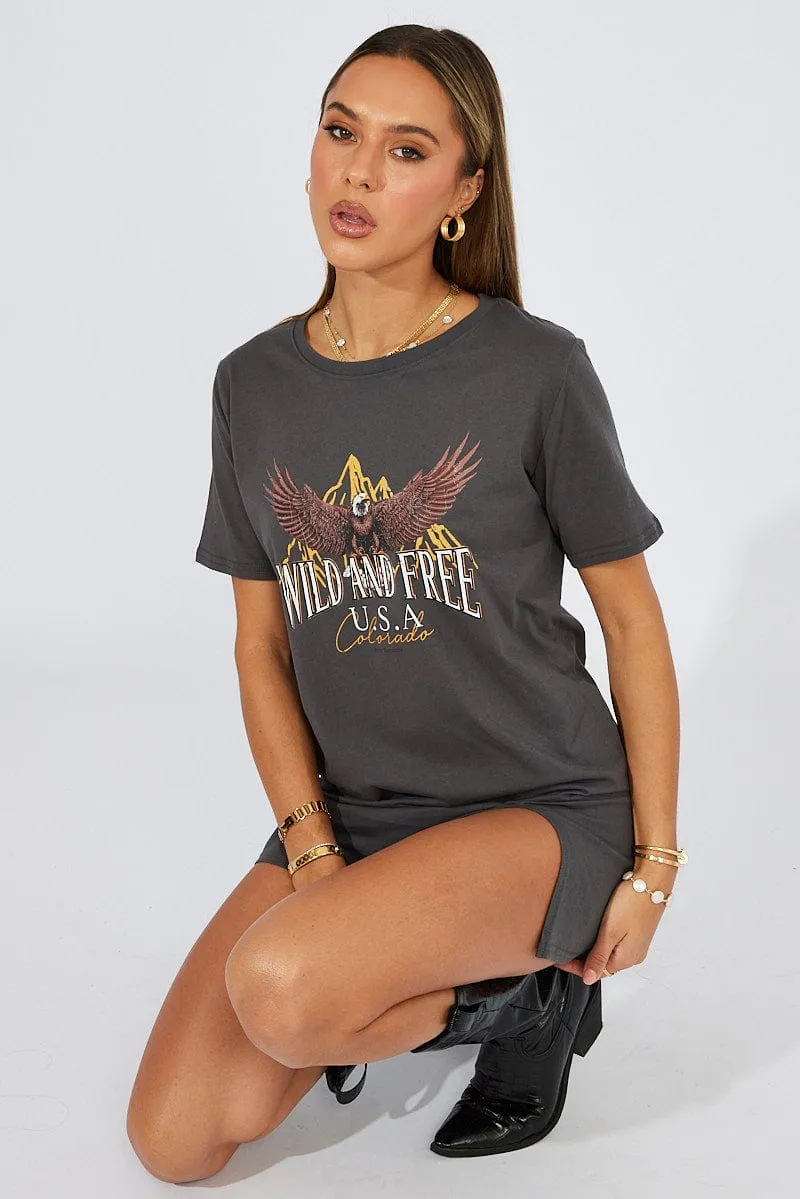 Icon Glow Grey Graphic Dress Short Sleeve