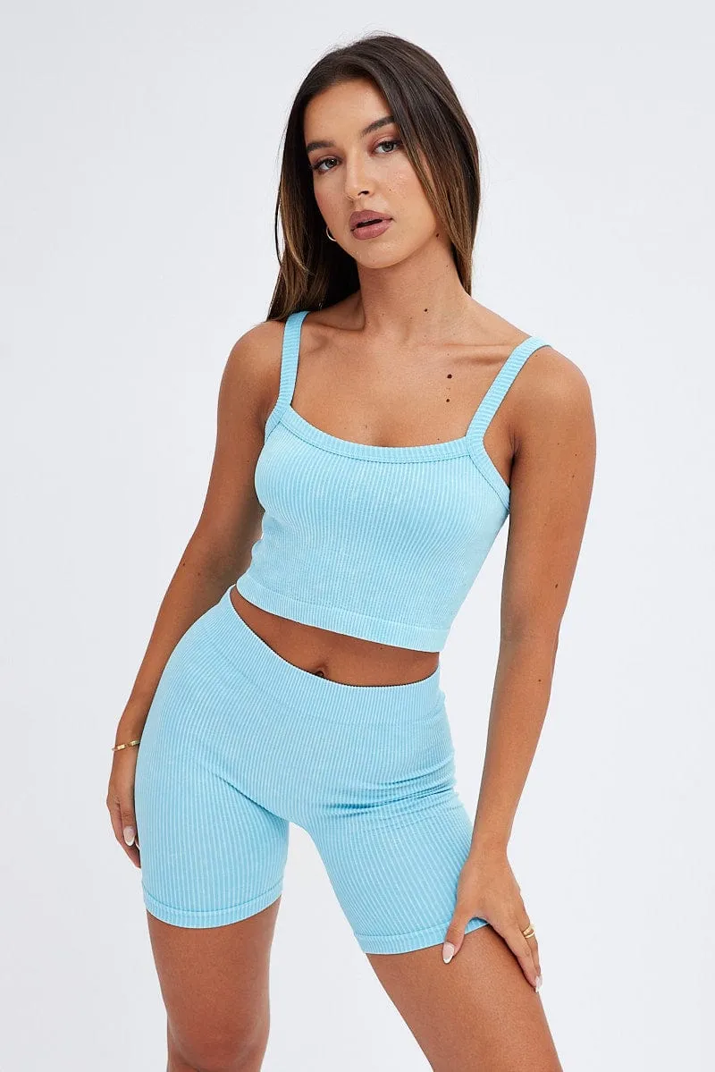 Blue Crop Singlet Top Seamless Active Gear Still Glow