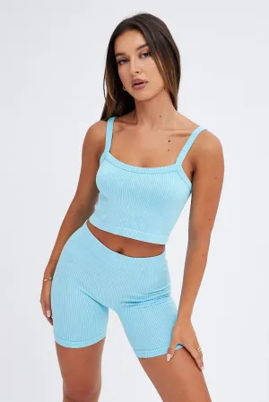 Blue Crop Singlet Top Seamless Active Gear Still Glow