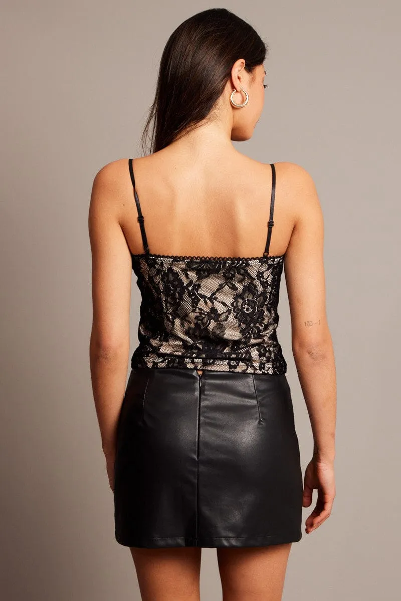 Black Lace Top Singlet Cyber Glow Recycled materials