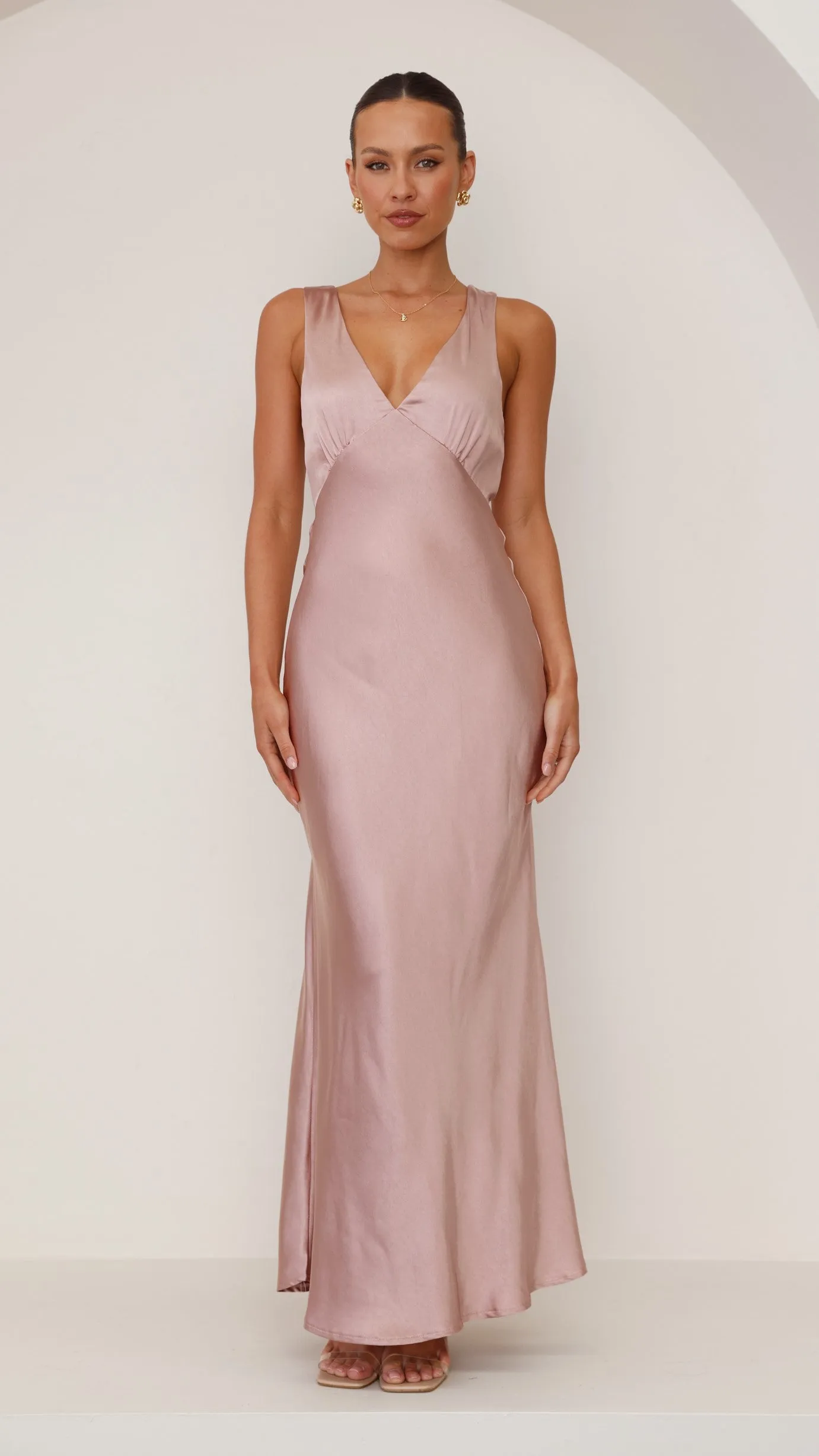Velvet Glow Linen Drapes Sofia Maxi Dress - Dusty Pink