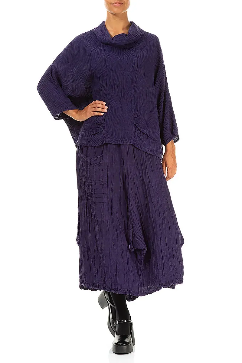 Pocket Knot Crinkled Royal Purple Silk Skirt A Line Cut Comfy Style