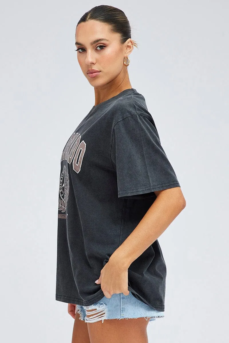 Grey Graphic Tee Short Sleeve Round Neck Easy Care Material Comfortable fit