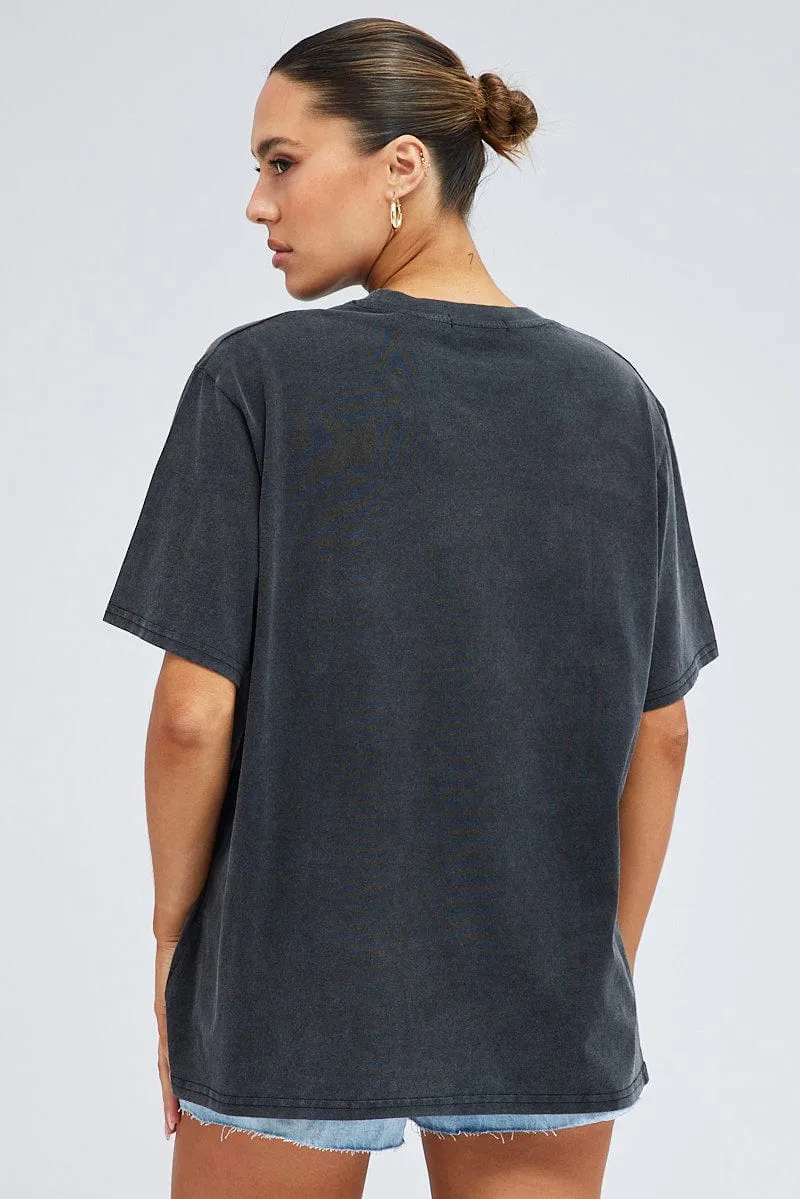 Grey Graphic Tee Short Sleeve Round Neck Soft and Light Wear Everyday Fashion Look