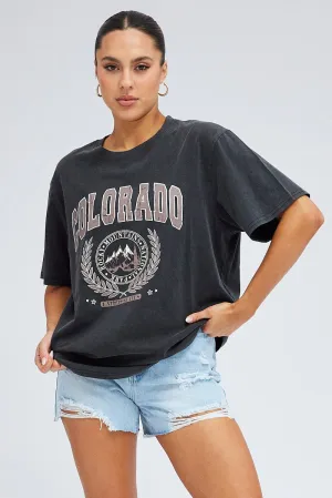 Grey Graphic Tee Short Sleeve Round Neck Basic Piece