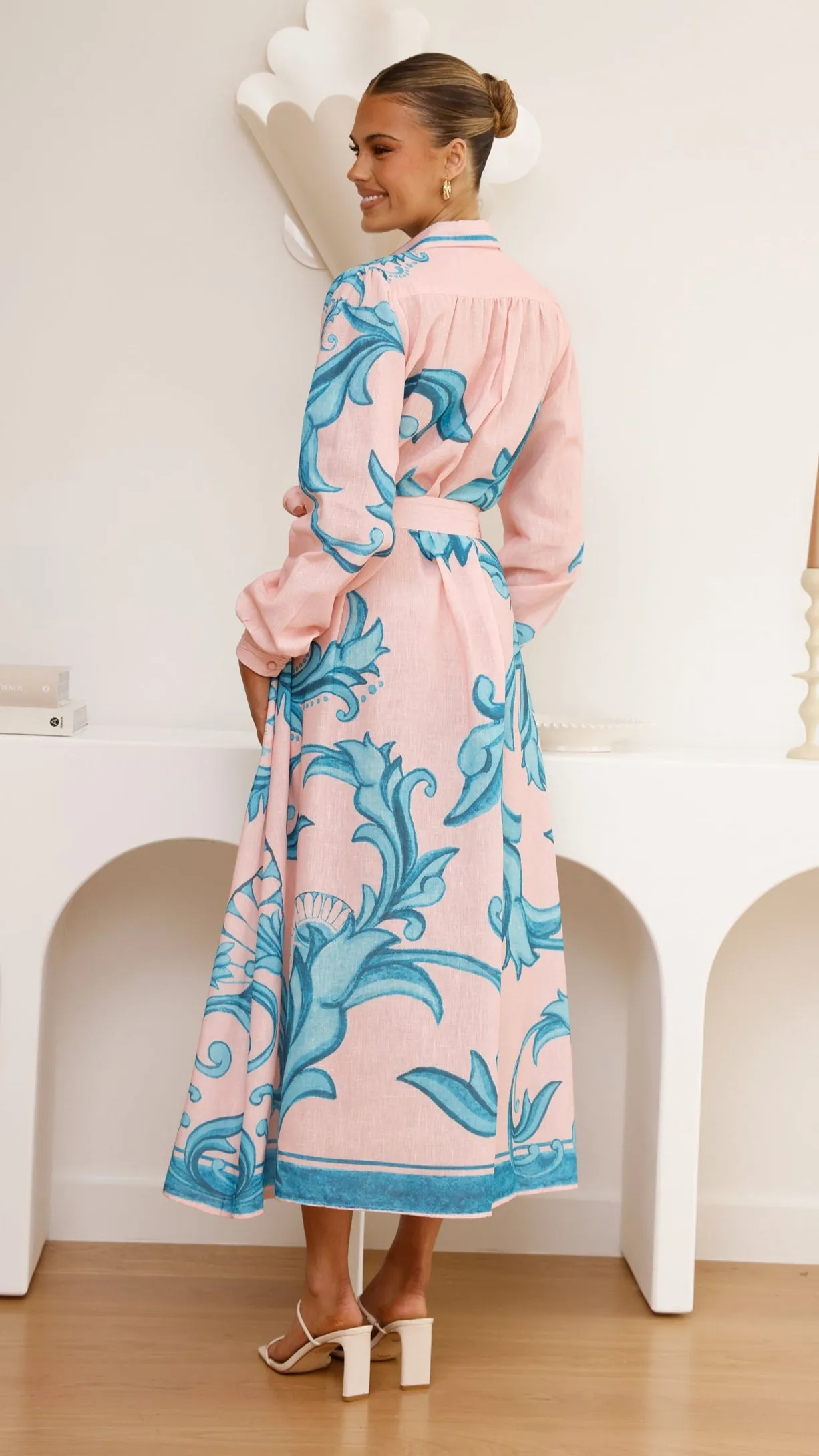 Lucia Long Sleeve Maxi Dress - Aqua/Pink Print The soft fabric of this maxi dress provides a luxurious feel while remaining comfortable Ethereal Air
