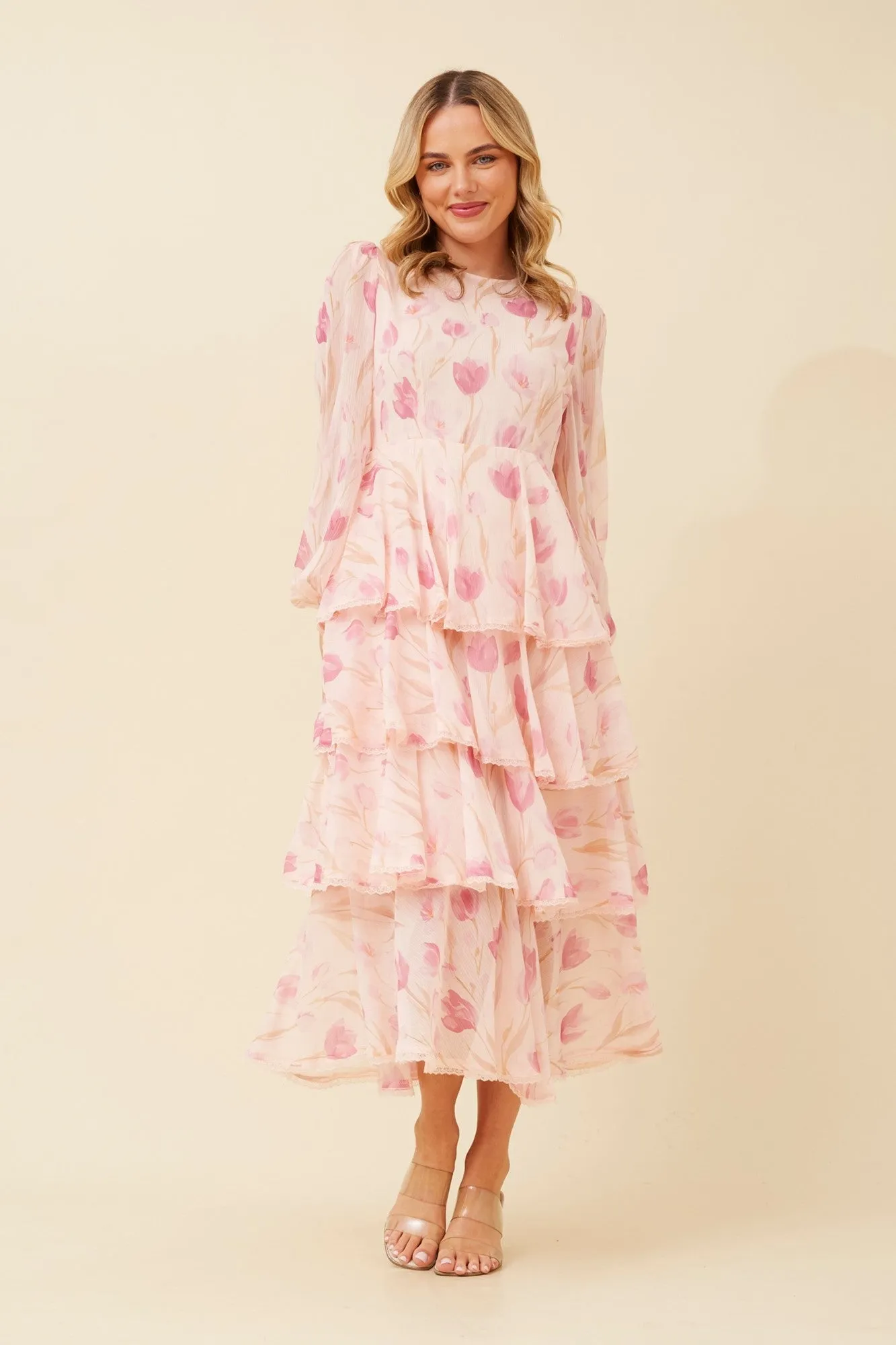 ZEMIRA FLORAL RUFFLE DRESS Air View Silk Flow