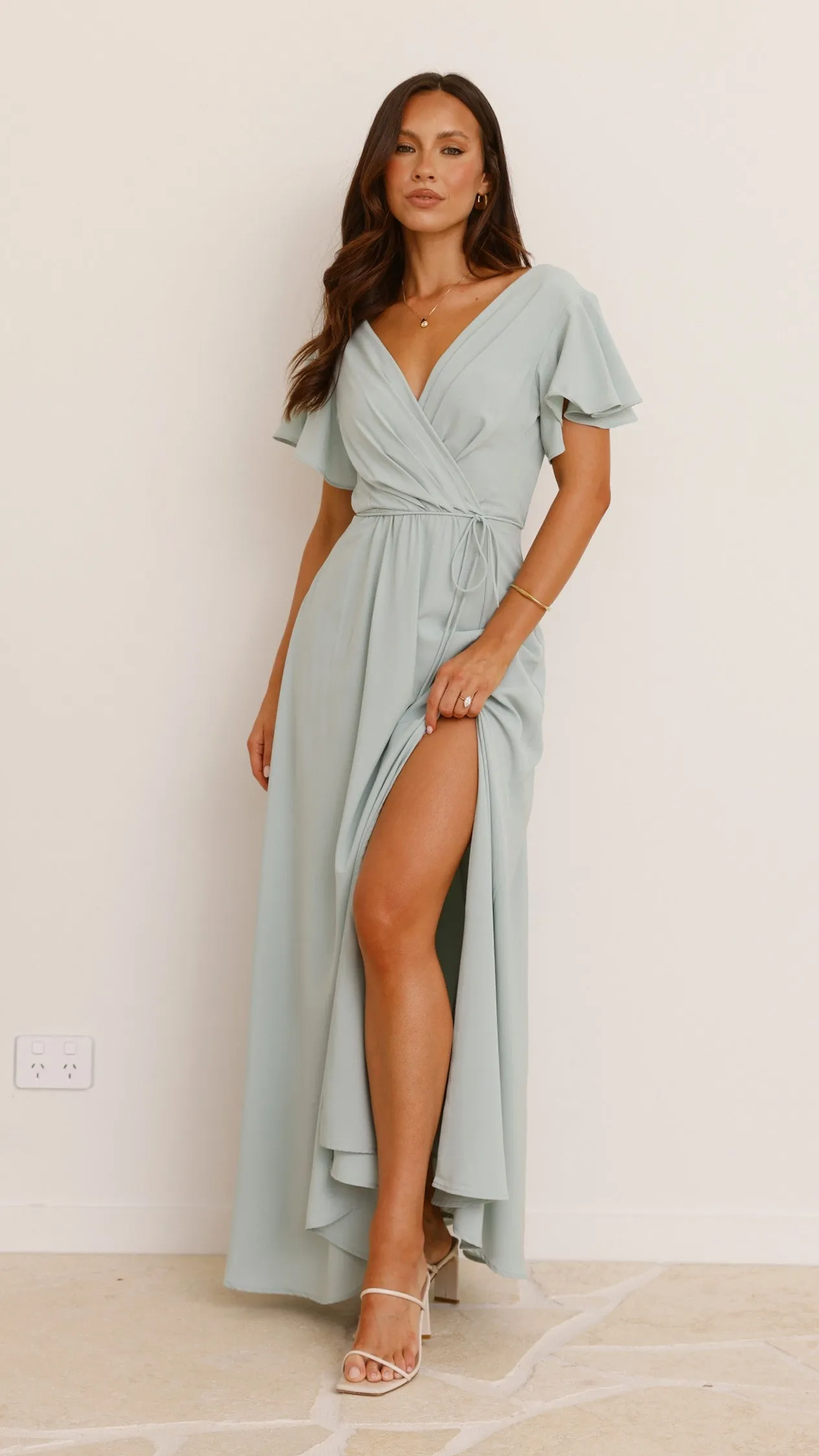 Charlize Maxi Dress - Sage Velvet Glow