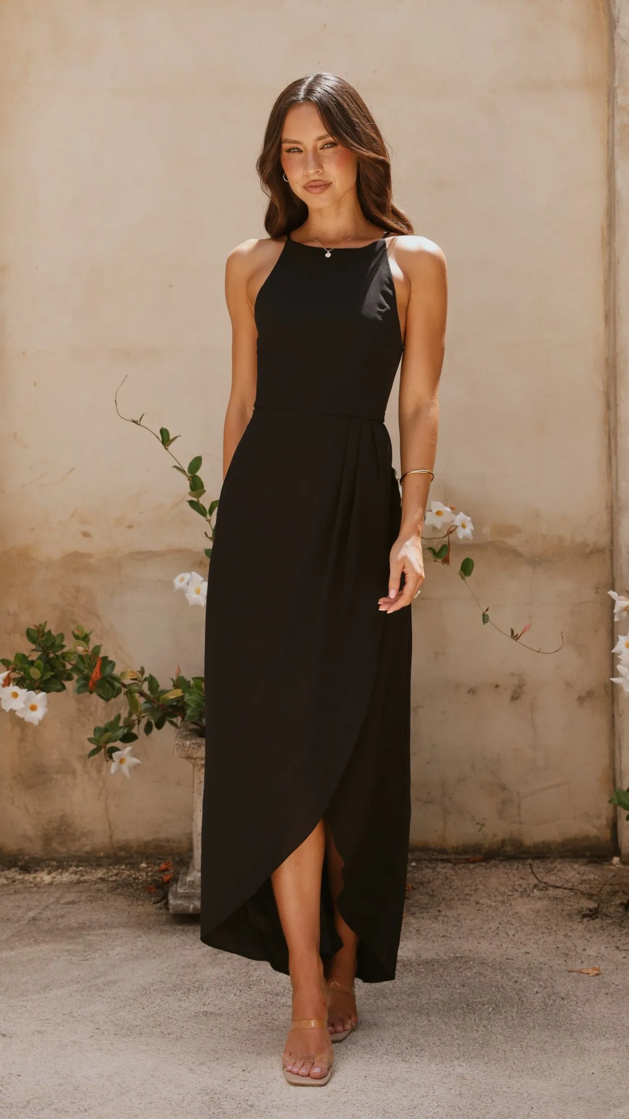 Genevieve Boat Neck Maxi Dress - Black Dawn Calm