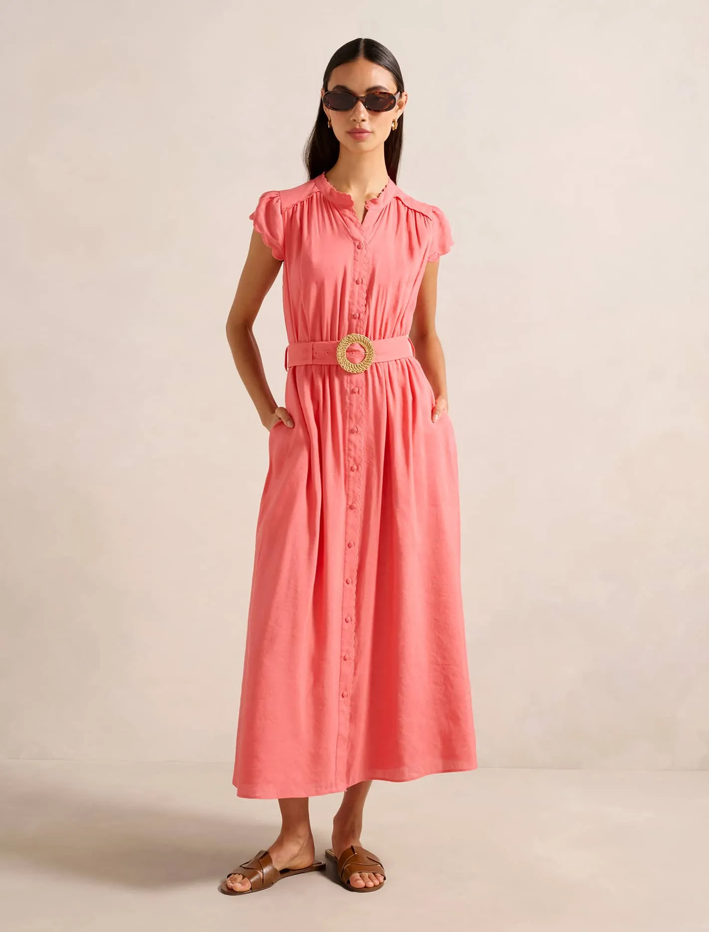 Castle Gate Serafina Scallop Edge Linen Midi Dress