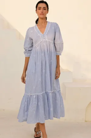 Mindy Cotton Dress | Stripe Blue Breathable fabric