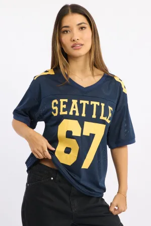 Reinforced Shoulders Blue Sport Tee V-neck