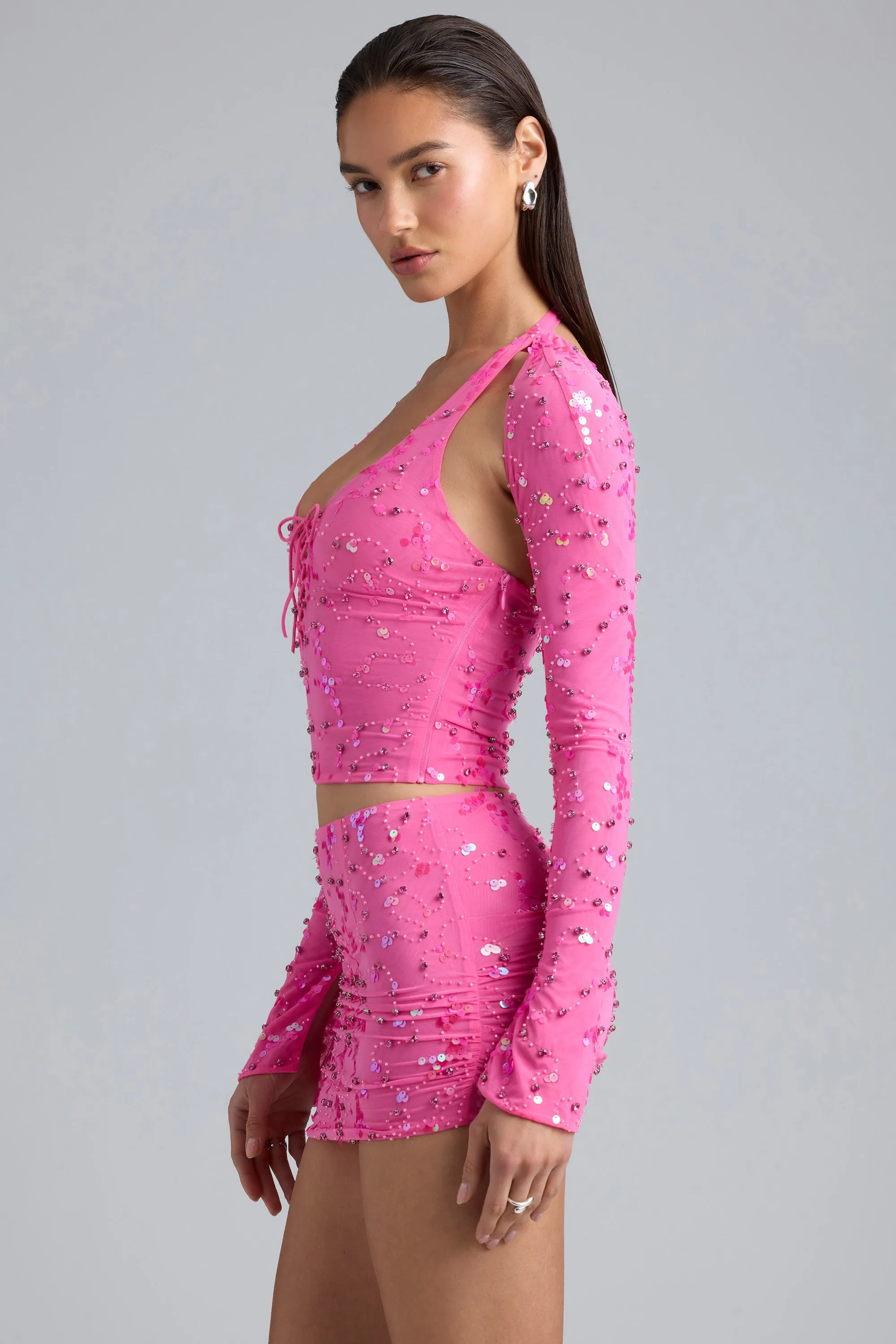 Sleek Outfit Crisp Look Ruched Mid-Rise Micro Mini Skirt in Bubblegum Pink