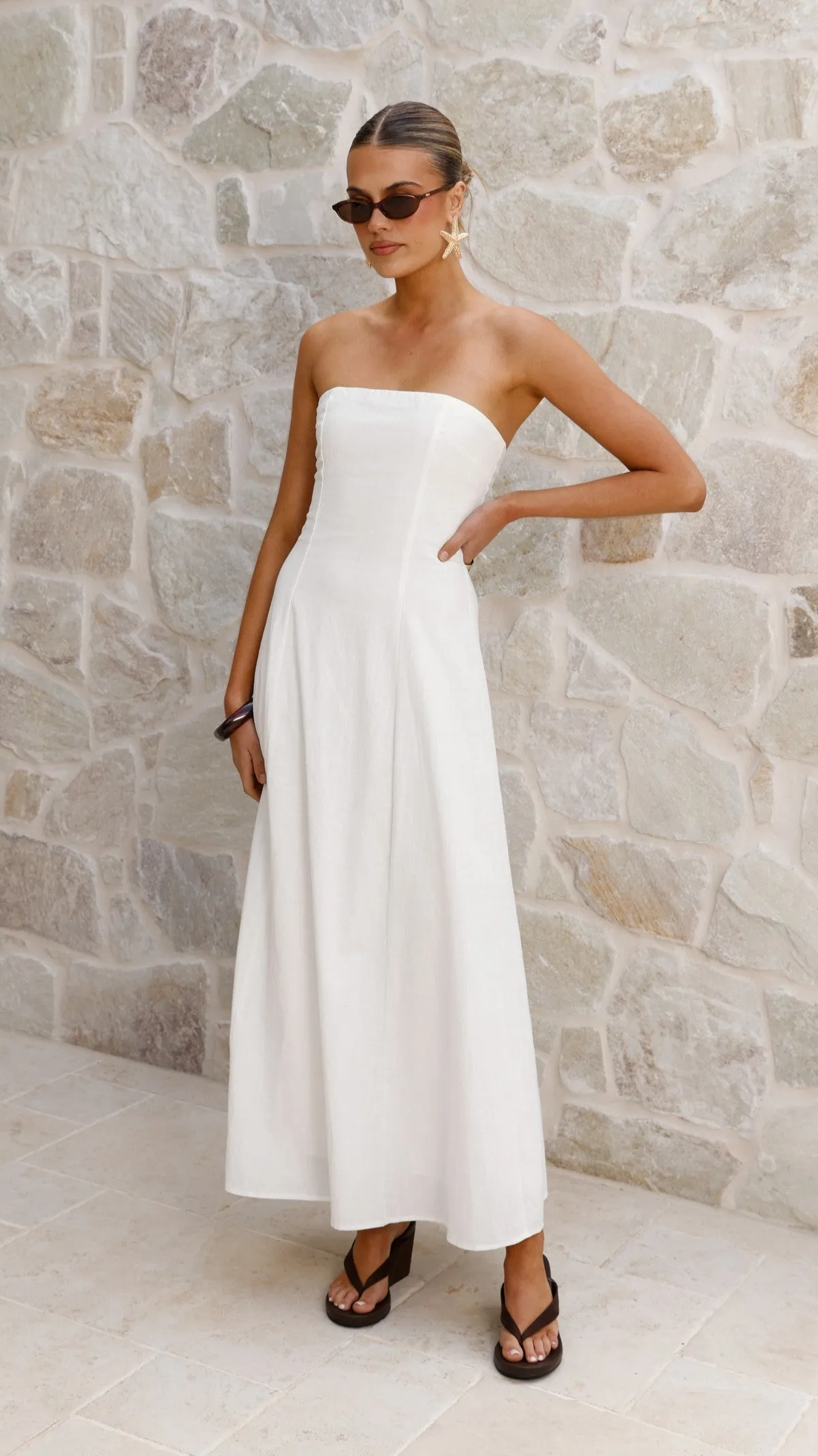 Astrid Strapless Maxi Dress - White Coral Shine