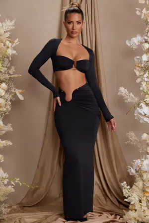 Runway Inspired Romantic Vibe Asymmetric Draped Maxi Skirt in Black