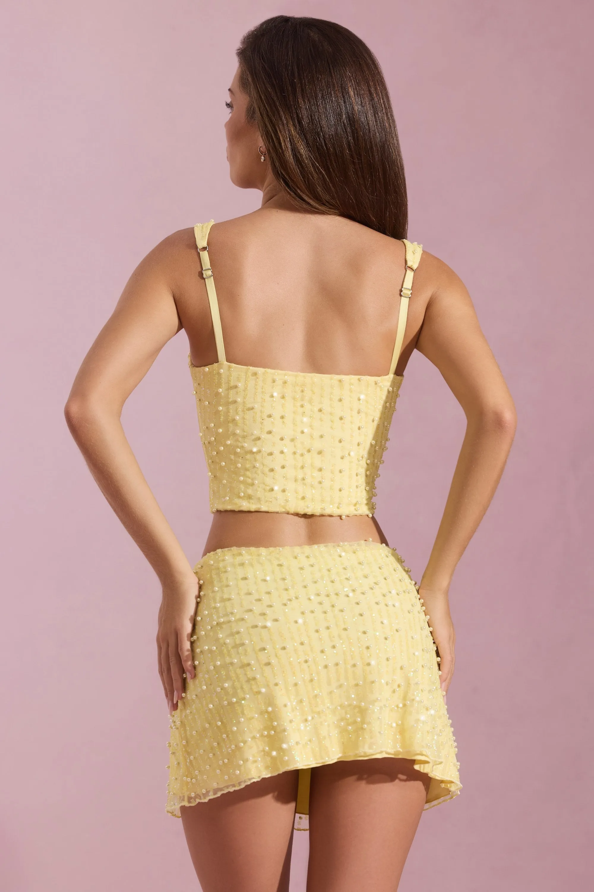 Embellished Low-Rise Mini Skirt in Yellow All Season