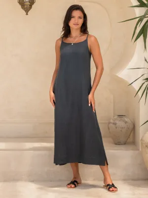 Peony Linen Dress Charcoal Urban Casual Scandi Clean