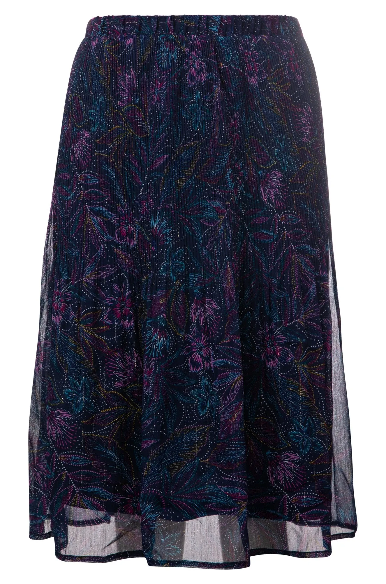 Mini pleat printed Chiffon Skirt | Navy Purple Sketch | 8574A1 tech fabric Asymmetrical Cut