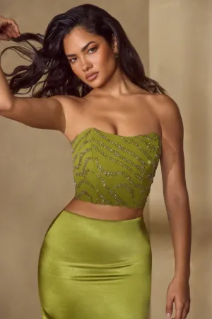 OdorControlTech Light Flow Embellished Bandeau Corset Top in Olive