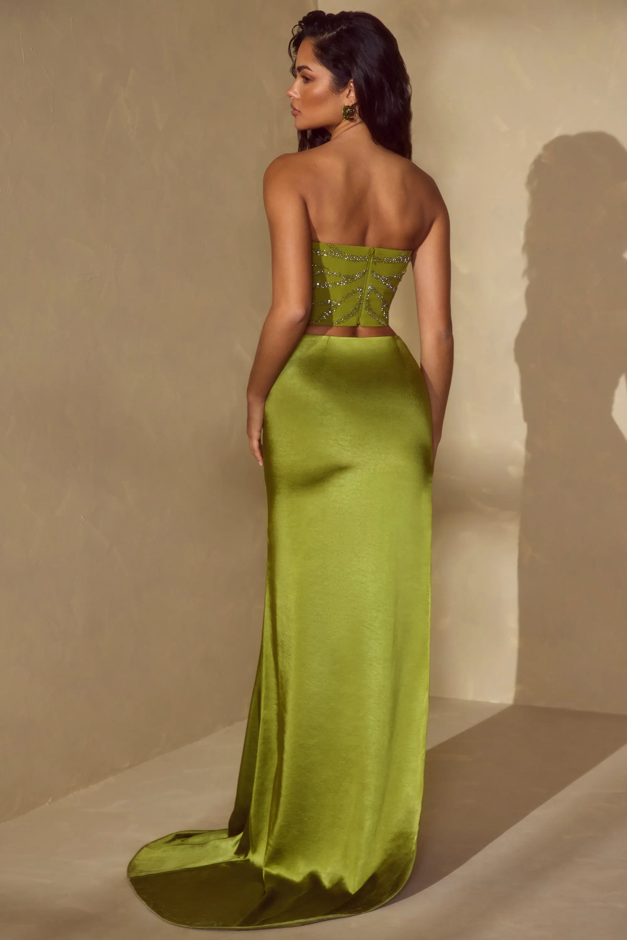 Bold Core Embellished Bandeau Corset Top in Olive
