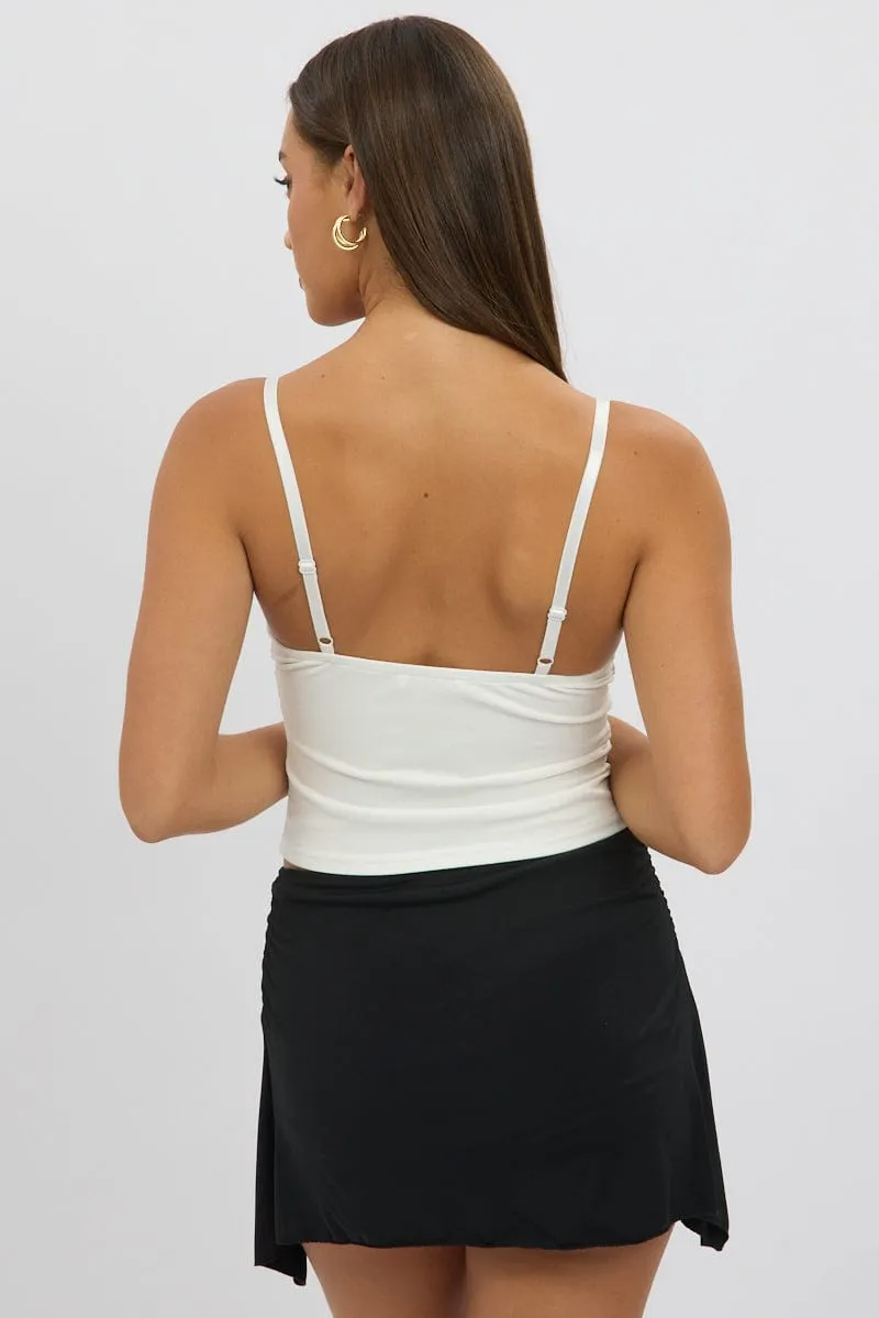 Weekend Look White Mesh Singlet Top Lace Insert
