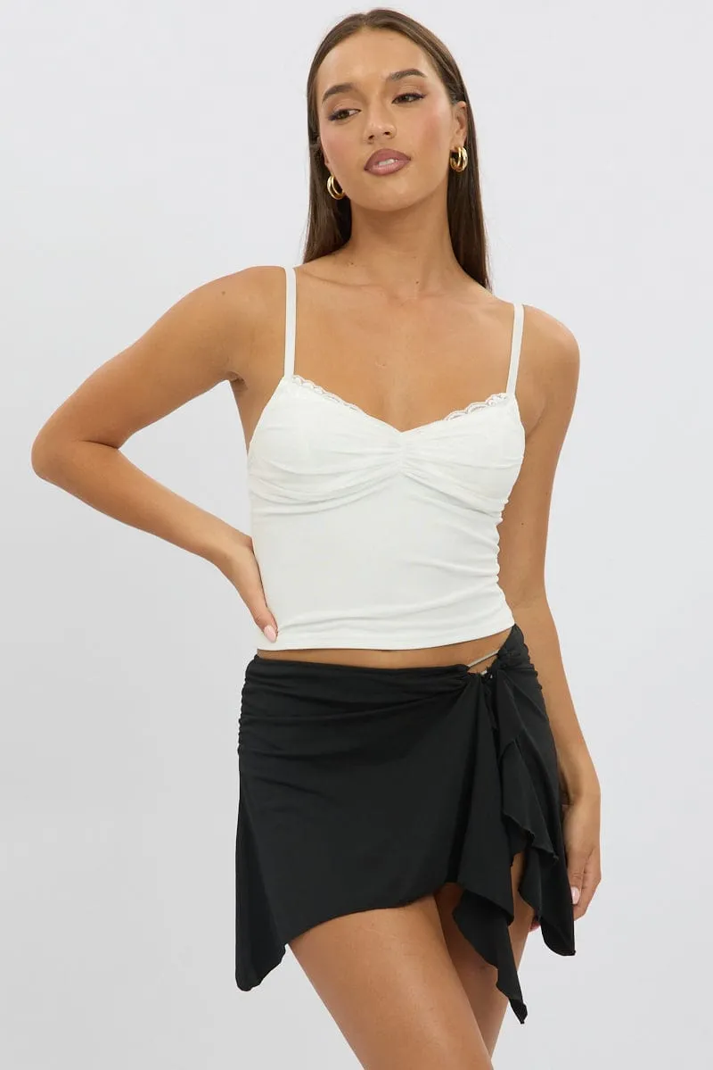 White Mesh Singlet Top Lace Insert StretchableMaterial