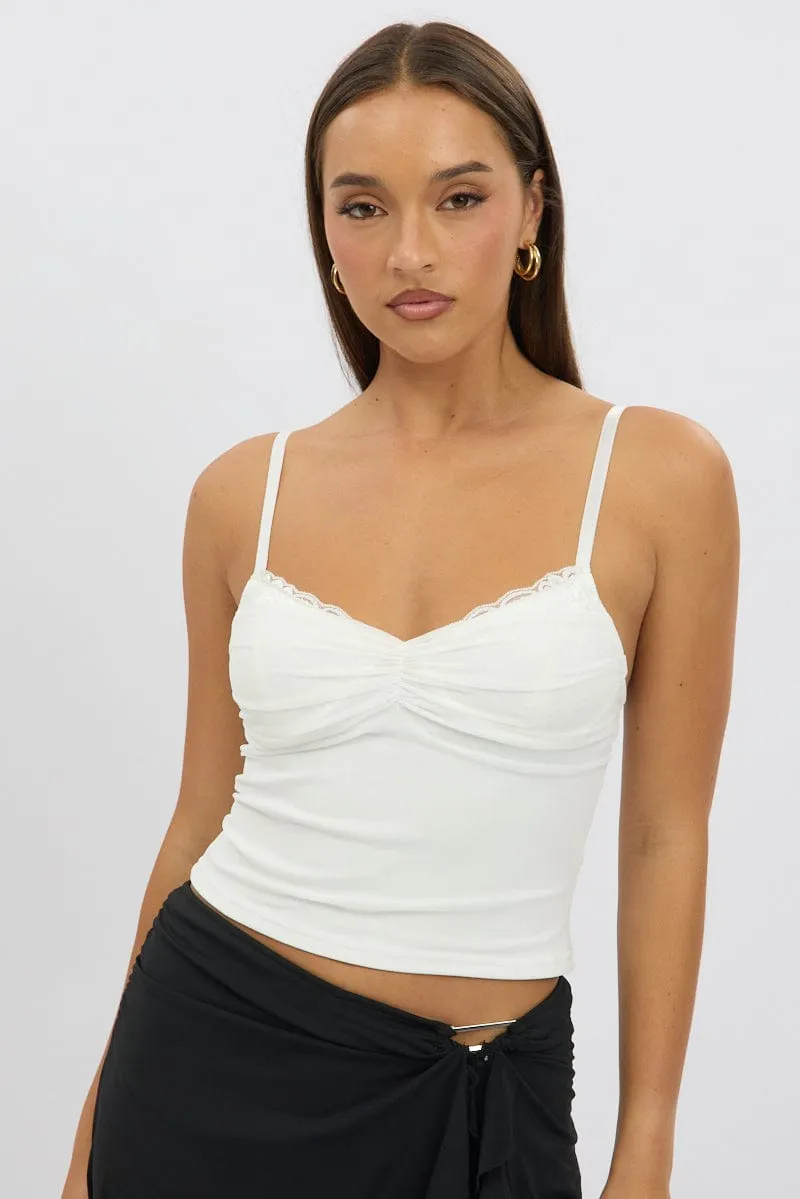 White Mesh Singlet Top Lace Insert Quick Wear