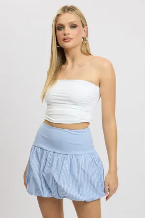 Urban Mood Stylish Finish Blue Stripe Bubble Skirt High Rise Rib Waist Mini Balloon