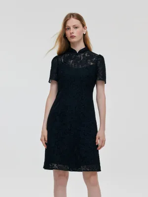 Daring Mode Casual Design Lace Openwork Women Qipao Mini Dress